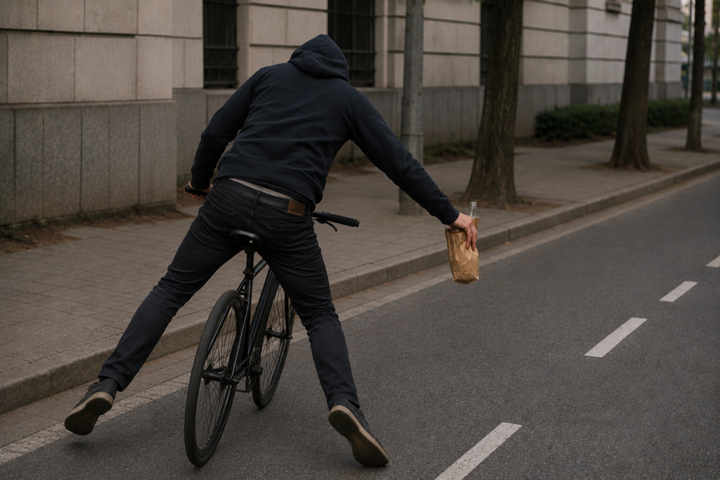 foto:  Rowerzysta pod wpływem alkoholu – ujęcie na ul. Cyniarskiej